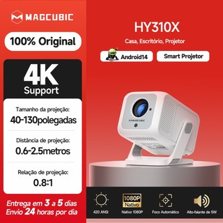 MAGCUBIC Projector HY310X 420ANSI Auto Focus 4K Android 14 Mini Projector WIFI6+BT5.4 Alto-falante 5W Cinema em casa