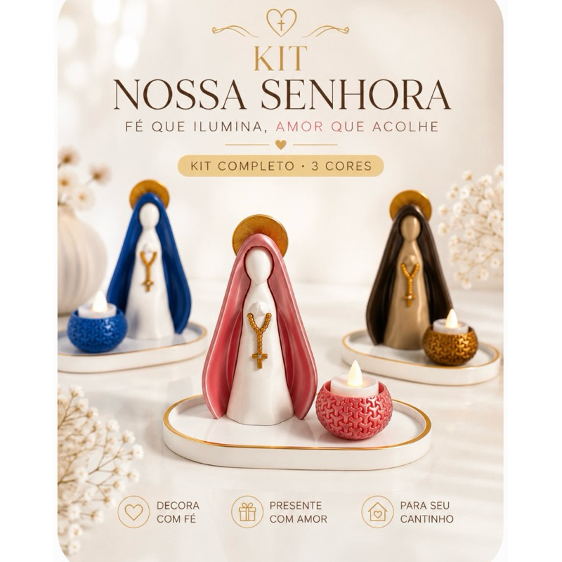 Kit  Nossa Senhora Aparecida /Decoração Religiosa /Cantinho de Oração /Presente Católico Batizado,Casamento,Padrinhos.