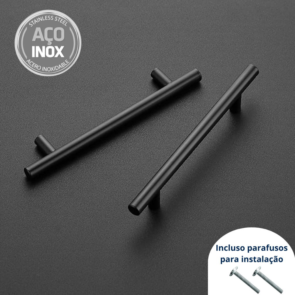 Kit 24 Puxador de Gaveta Móveis Armário Preto Aço Inox Redondo 96mm