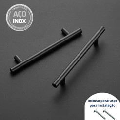 Kit 24 Puxador de Gaveta Móveis Armário Preto Aço Inox Redondo 96mm