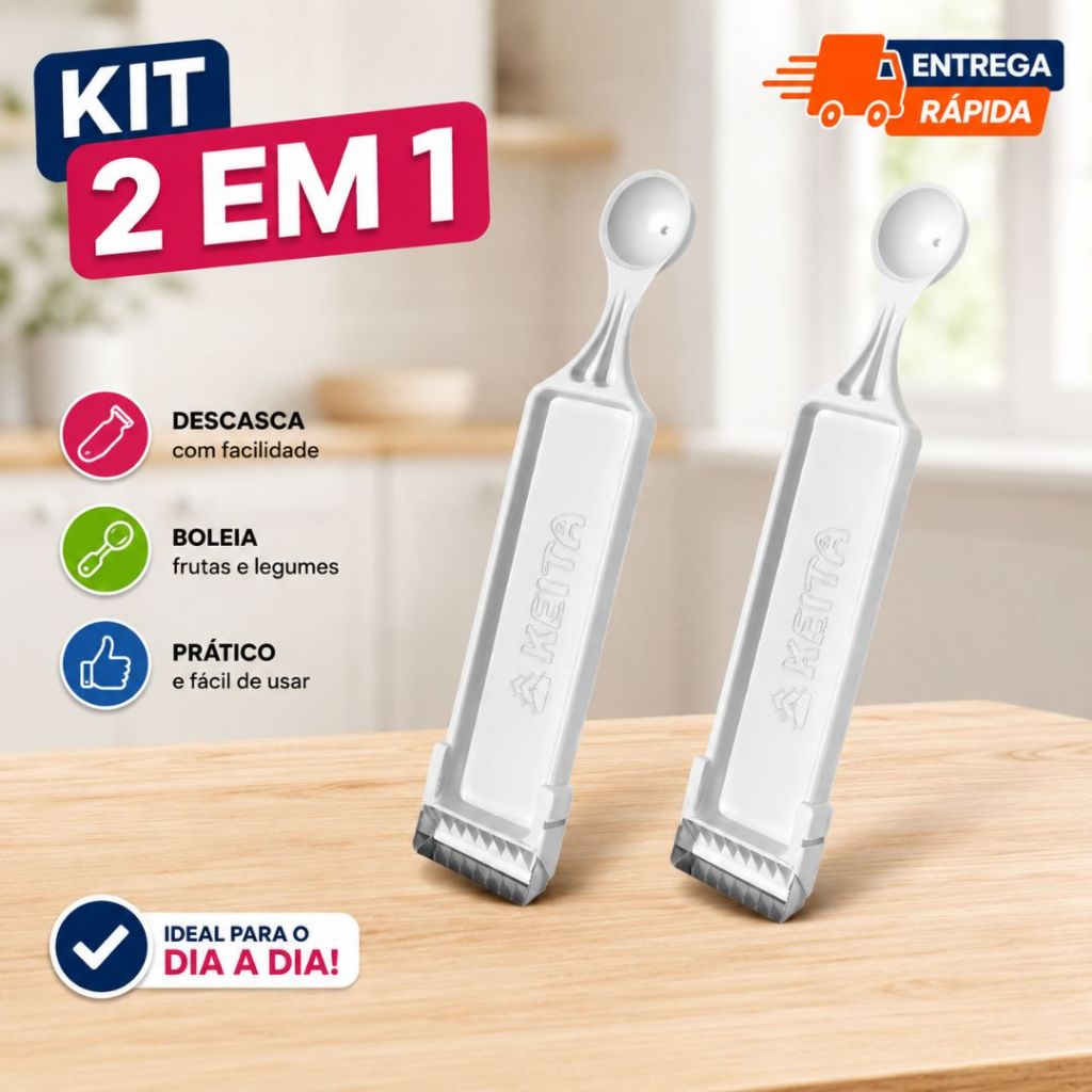 Kit Até 2 Descascador Batata Legumes E Boleador Frutas 2 Em 1 Aço Inox