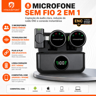 Microfone Profissional Sem fio De Lapela Redondo Magnético Com Redução de Ruído H'maston MK18/19