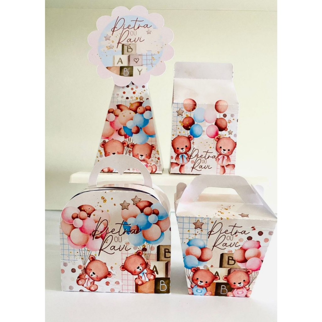 Kit Festa Chá Revelação Uursinhos  Personalizados Pegue e Monte -Caixinhas Lembrancinhas Festa infantil