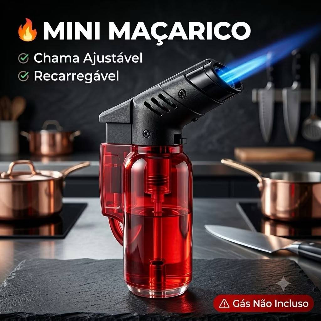Mini Maçarico Culinário Recarregável Chama Ajustável Portátil Para Churrasco Doce Artesanato Sem Gás