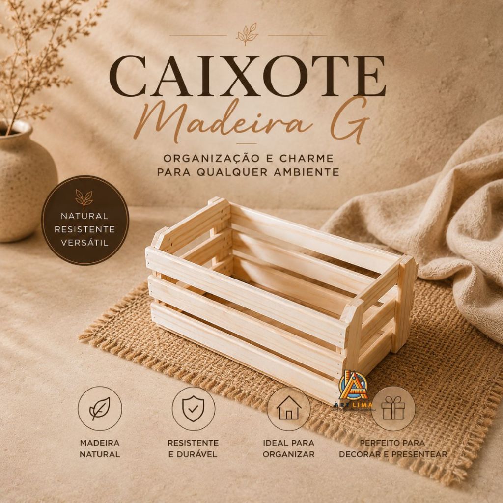 Kit Caixote de Madeira Tam G 35x19x13cm- Cesta Café da Manhã, Decorar, Organizador, Presente