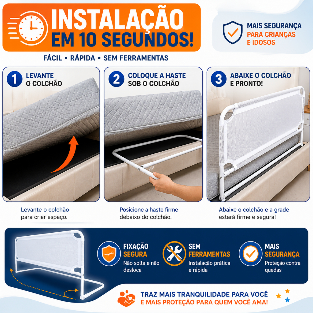 Grade De Cama Com Tela De Segurança Para Bebês · foto 2