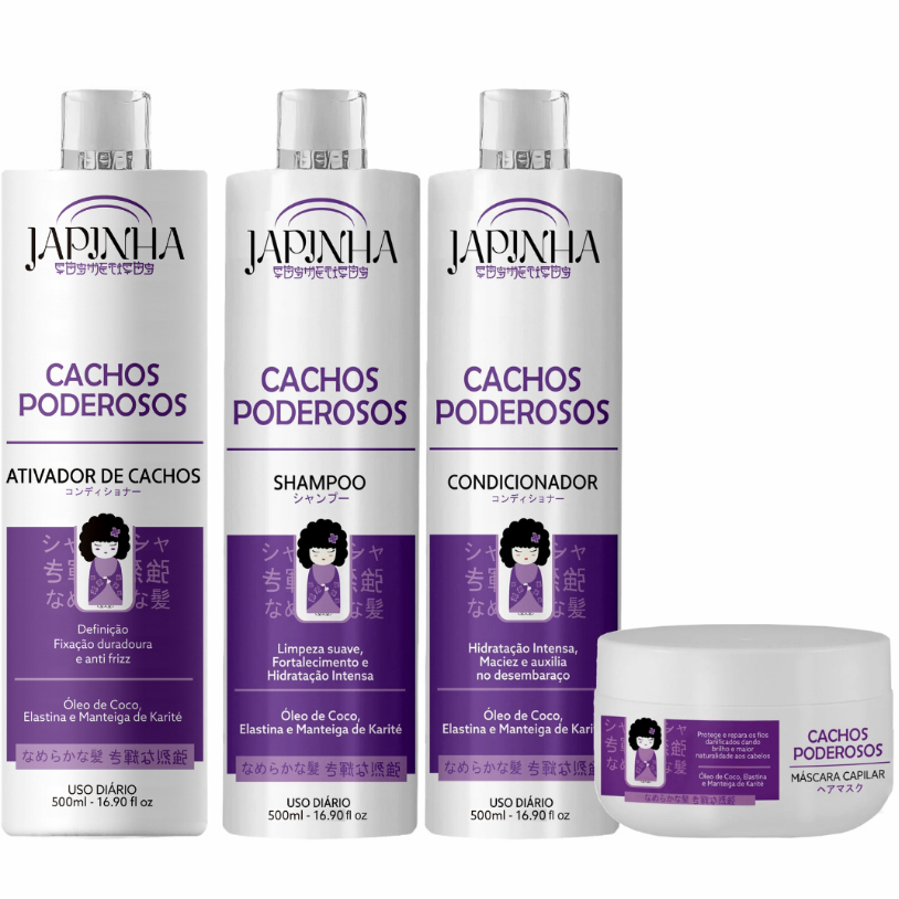 Kit Ativador + Shampoo e Condicionador + Máscara 300G | Cachos Poderosos | Japinha ⛩️