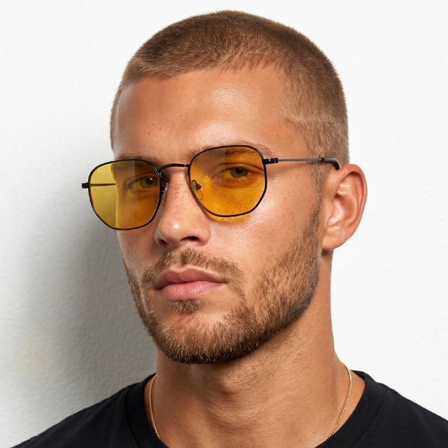 Óculos de Sol Hexagonal Preto e Amarelo Premium Hexa Brasil na Copa Tendencia Bl