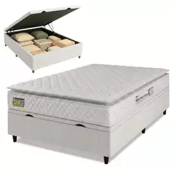 Cama Box Baú Casal Colchão Espuma D33 Pillow Top New Millenium 138x188x60cm Branco Hellen