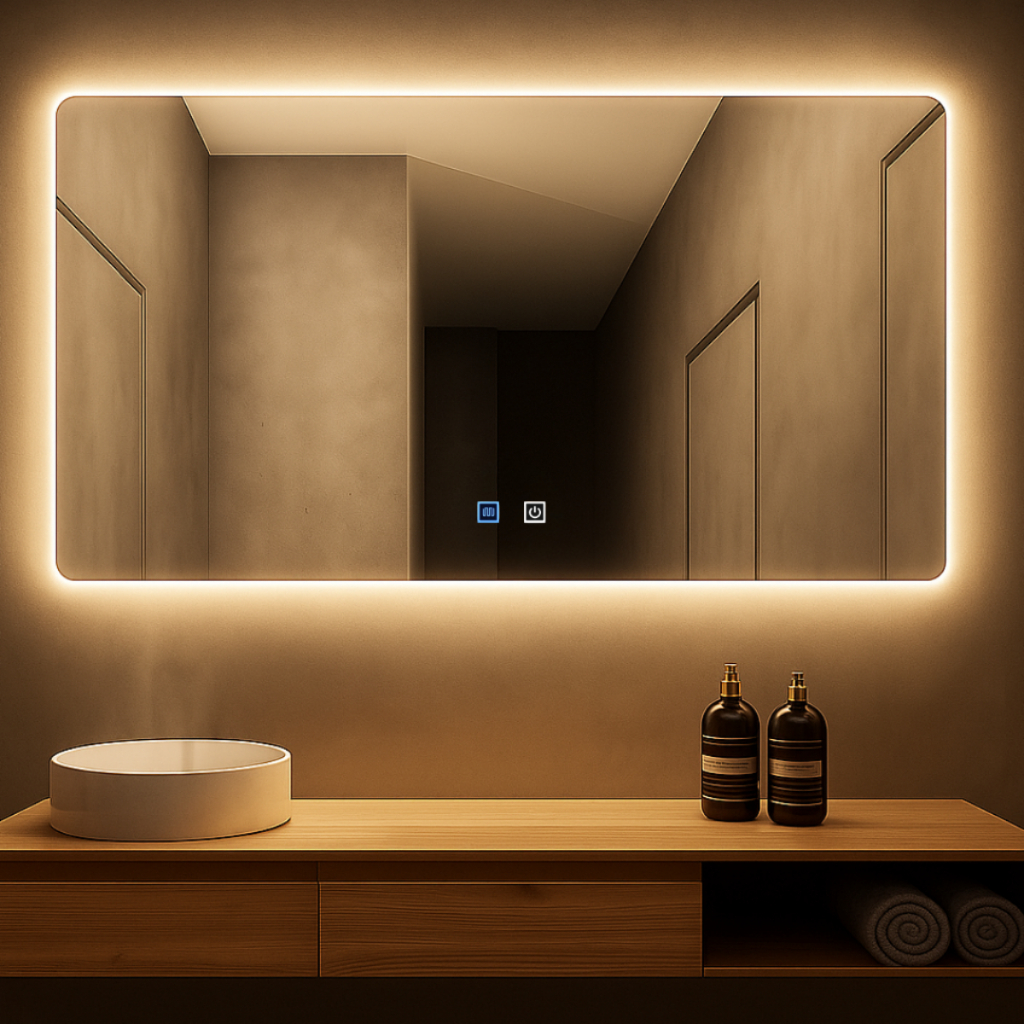 Espelho LED Para Banheiro Touch 3 Cores de Luz Com Desembaçador e Display Digita