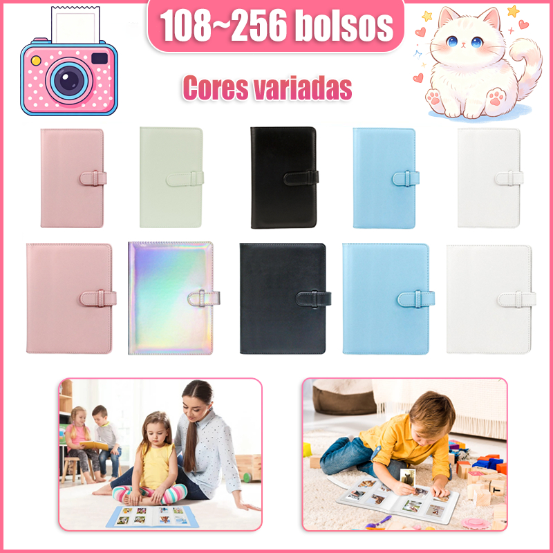 Álbum de Fotos para Filme de 3 Polegadas, 108~256 Encaixes, para Instax Mini 12/11/9/90/70/40/8 e Polaroid