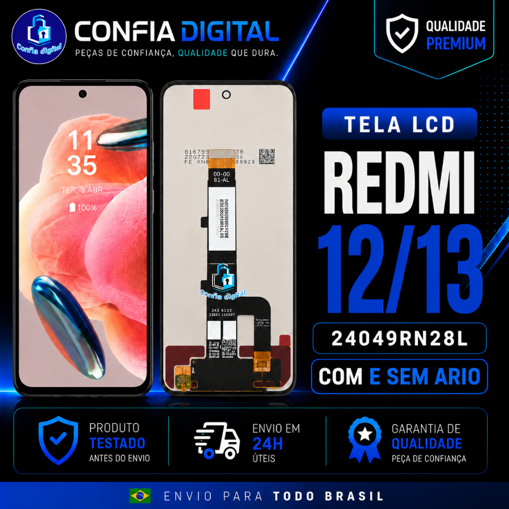 Tela Display Frontal Touch Redmi 12 / Redmi 13 / Poco M6 Pro 5G Premium Envio Im