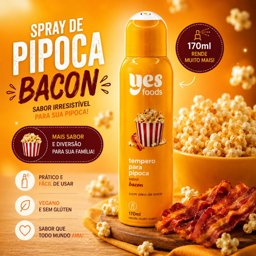 Tempero para Pipoca Spray Yes Foods Sabor bacon 125g Vegano