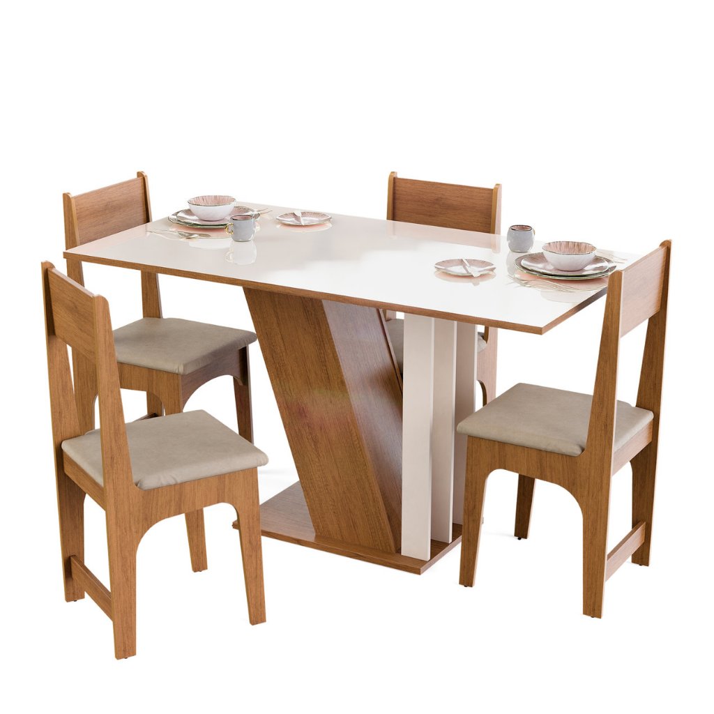 Conjunto Sala De Jantar Compacta Emilly 4 Lugares Com Cadeiras Estofadas Mesa Completa Com Tampo Semelhante Vidro