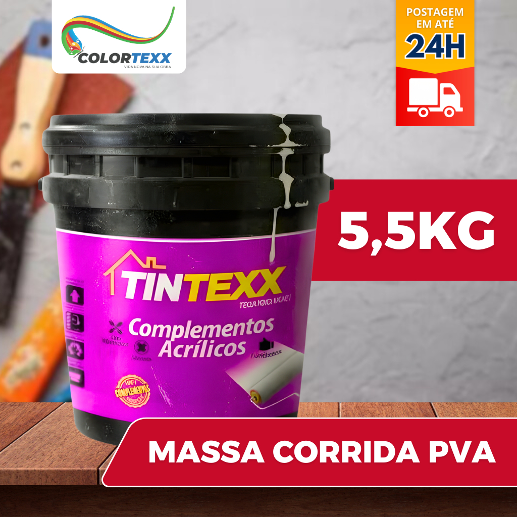 Massa Corrida 5,5kg TINTEXX Premium Pva Acabamento Nivelador Fácil Aplicação branca parede