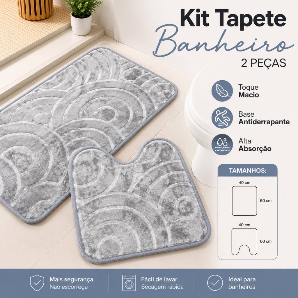 Kit Tapete Para Banheiro 2 Peças Antiderrapante Macio Felpudo Absorvente Jogo Para Vaso Sanitário