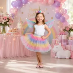 Kit 3 Fantasia Infantil UnicĂłrnio Asa+Saia+Tiara Cosplay/Festa/Carnaval/Helloween/AniversĂĄrio/Casamento