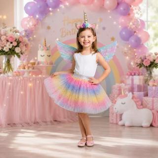Kit 3 Fantasia Infantil Unicórnio Asa+Saia+Tiara Cosplay/Festa/Carnaval/Helloween/Anivers…