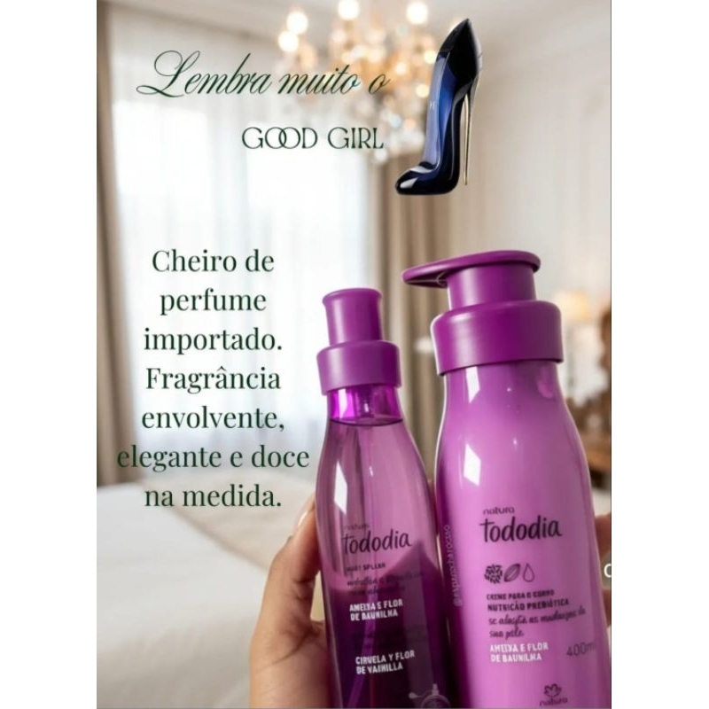 kit 02 unds Body Splash 200ml Hidratante Corporal 400ml Ameixa e Flor de Baunilha Natura Tododia Original Vegano.