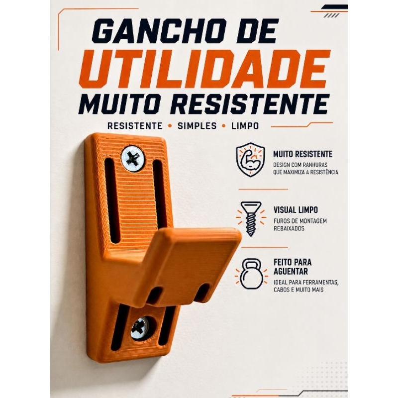 Gancho de Utilidade Reforçado para Parede