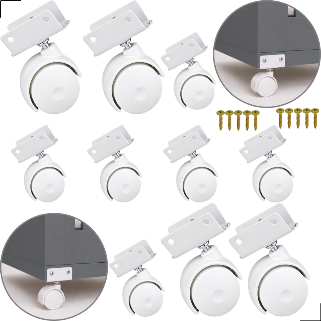Kit 10 Rodizio Branco Roda Rodinha Berço Cama Chapa U 15mm