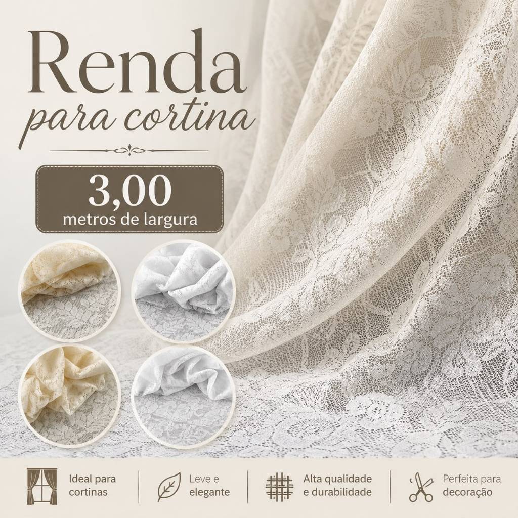Tecido Renda Para Cortina De Três Metros De Largura!!! (1m x 3,00m)
