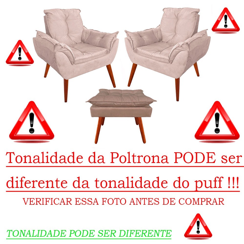2 Poltronas Cadeira Estofada com Pés de Madeira Palito em Suede Várias Cores Com Puff Puf Opalla · foto 2