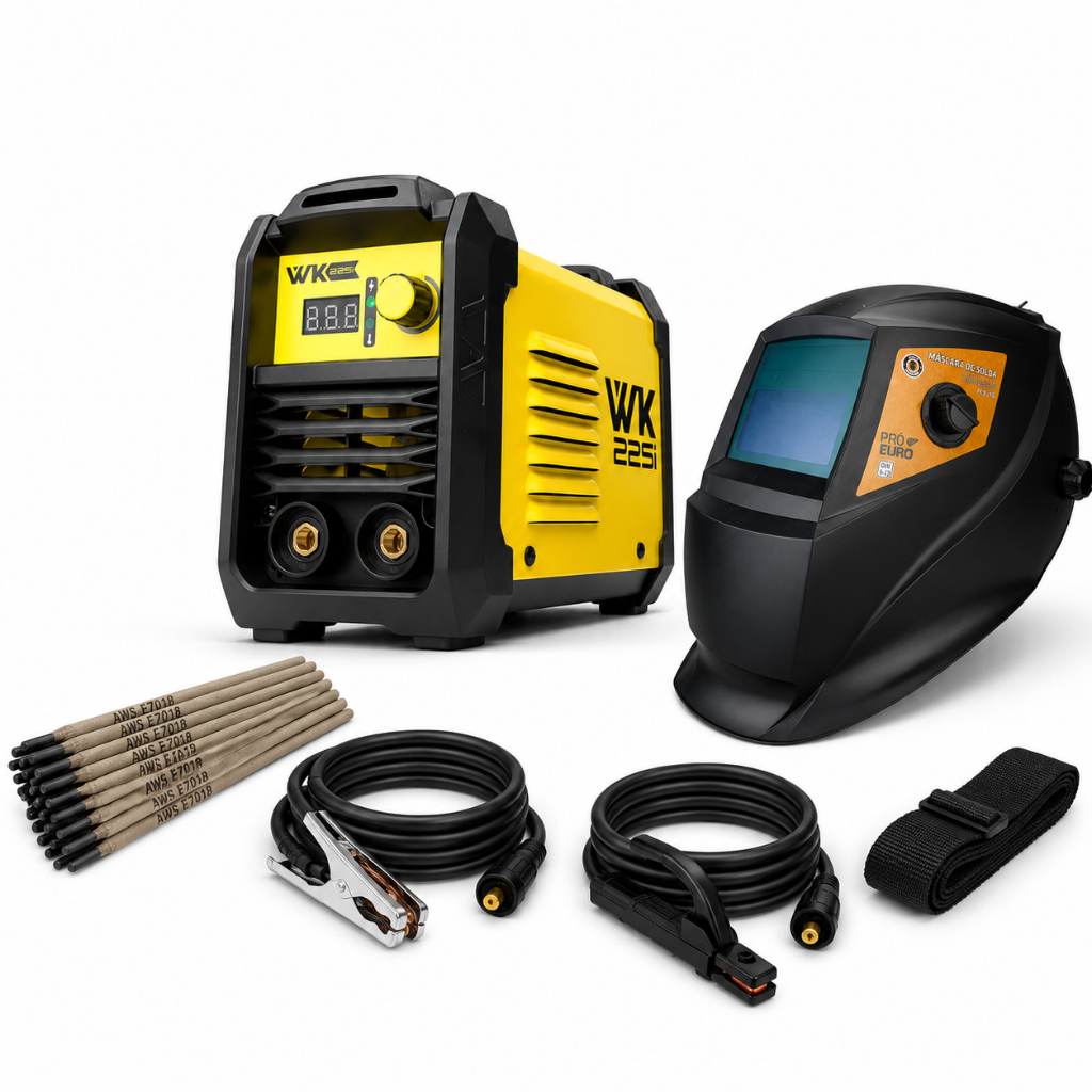KIT Máquina de Solda MMA TIG Lift 225i 220V + Máscara Automática PCR 912 + Eletrodo 6013 - Pró Euro