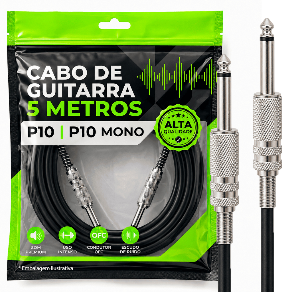 Cabo De Guitarra Violão Baixo Teclado P10 Mono X P10 Mono Profissional - Disponível 5 e 10 Metros