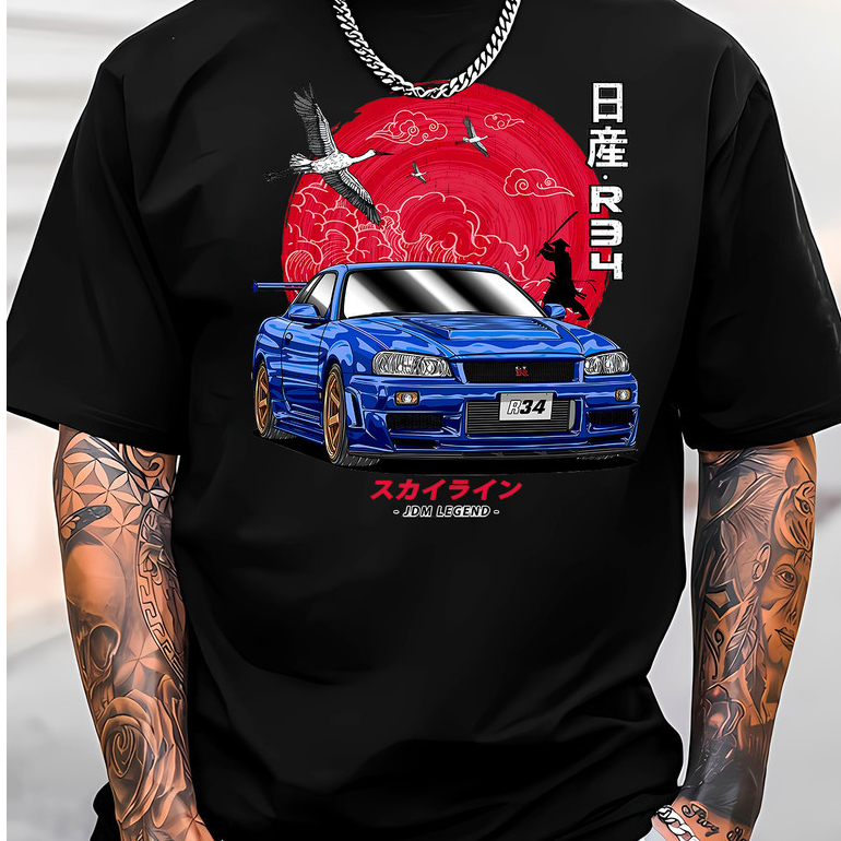 Camiseta Masculina GTR Skyline R34 Carro jdm Premium T-shirt Algodão Premium Japones Camisa Algodão