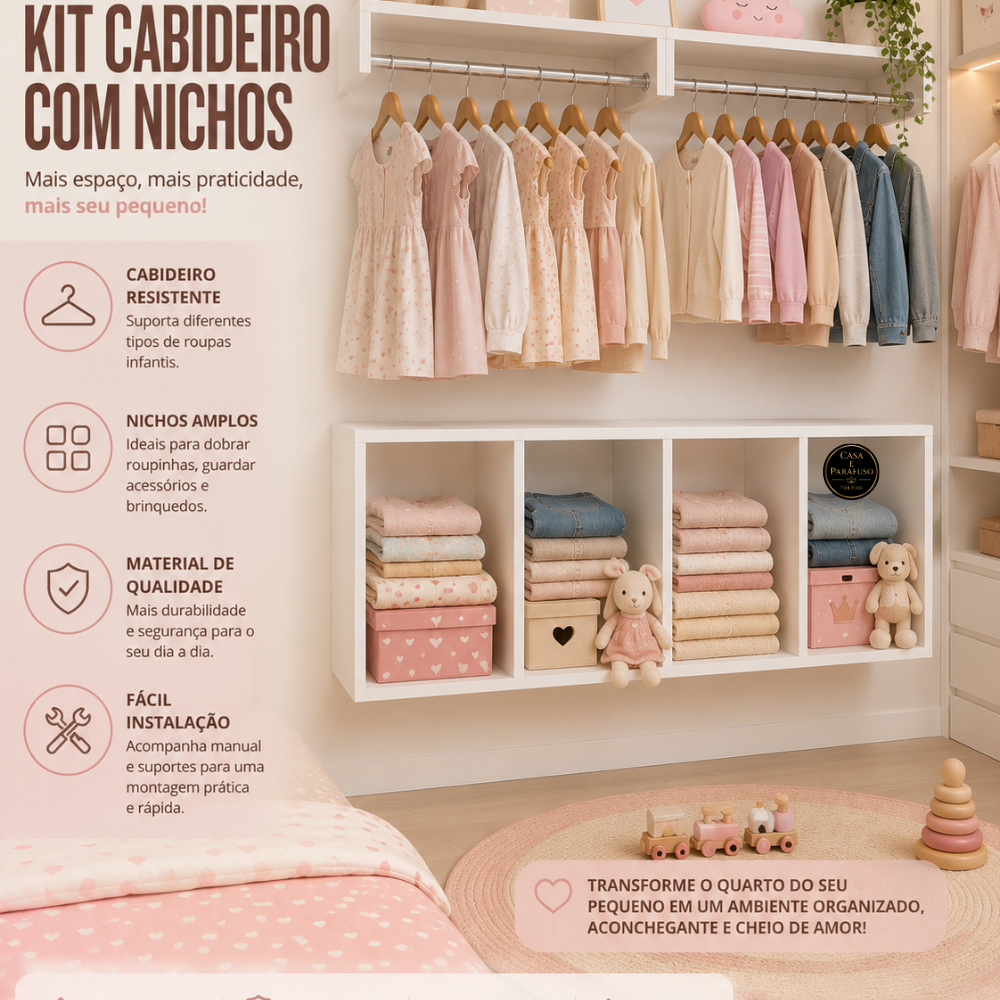 Cabideiro Suspenso Arara De Parede Closet Aberto--Organização e Praticidade para seu Quarto- 100