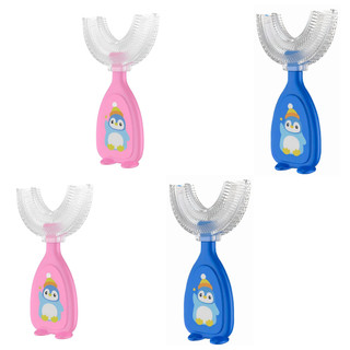Kit 2 Escova De Dentes Infantil De Silicone Dental Formato Em U 360 Grau Higiene Bucal Cor Azul Rosa