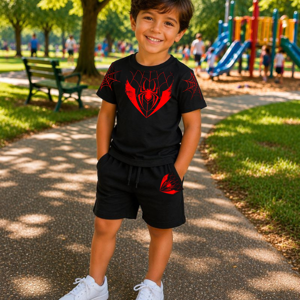 Conjunto Infantil Masculino Homem Aranha Casual Verão Menino Camiseta e Bermuda Roupa Infantil 2 ao 16