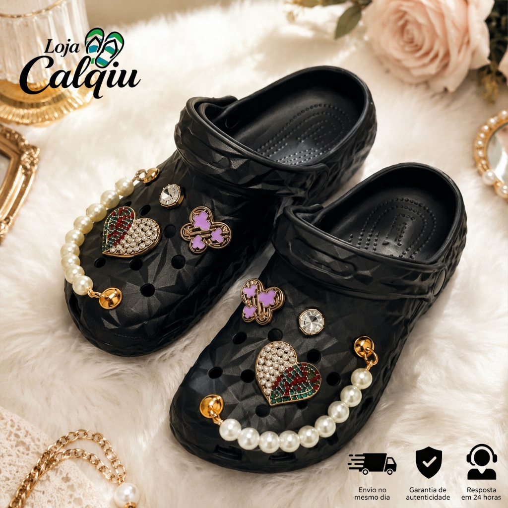 Kit Babuche Feminina com Pingentes Design 3D Confortável Antiderrapante Praia