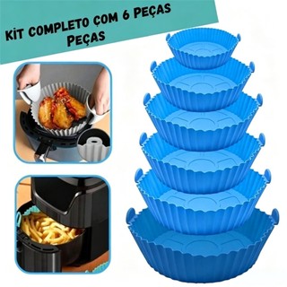 Kit 6 Assadeiras Silicone Air Fryer Flexível Multiuso Forno Micro-ondas Lavável Resistente Calor