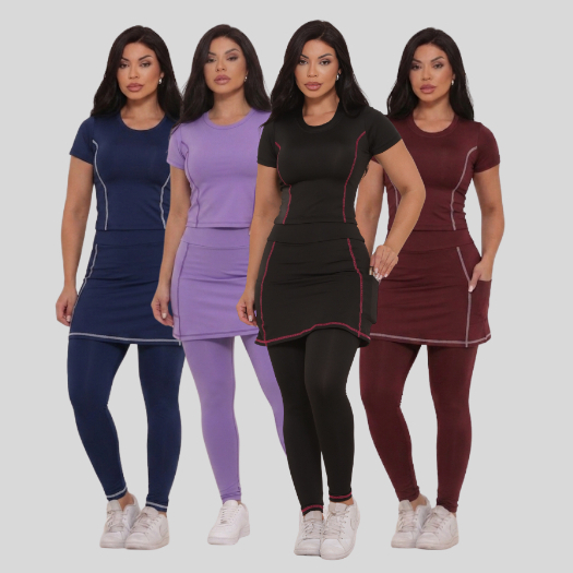 Conjunto Moda Evangélica Fitness Calça Saia Legging Com Blusinha Para Academia Pilates Caminhada