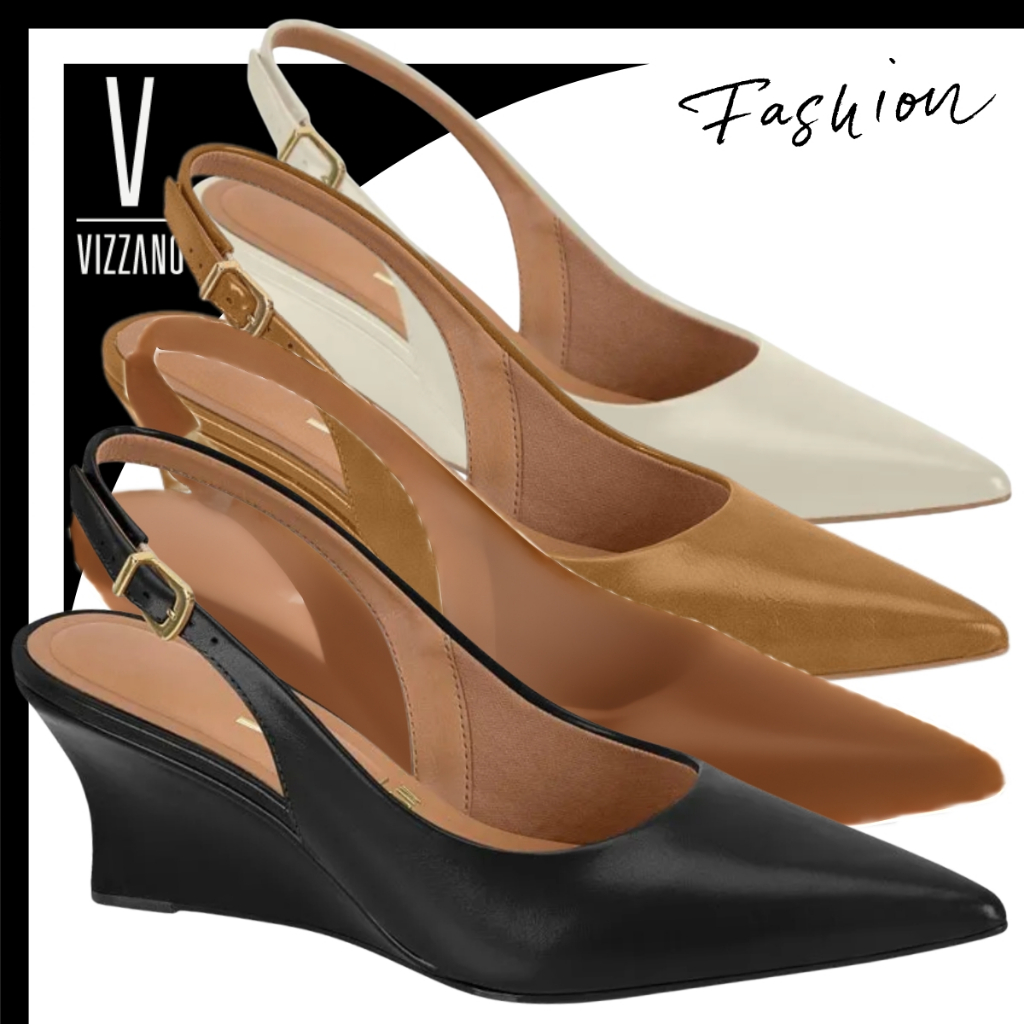 Scarpin Vizzano Anabela Slingback Sapato Feminino Napa Confortável Bico Fino Elegante Trabalho