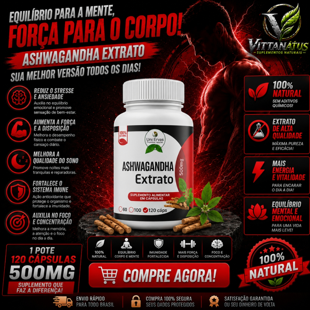 SUPLEMENTO ASHWAGAA SUPLEMENTO 100% NATURAL 120 CÁSPULAS 500MG