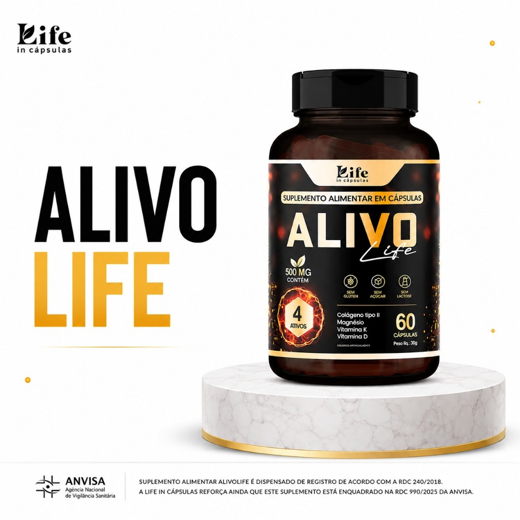 Alivo Life - 60 Cápsulas por Pote - Magnésio Colágeno Tipo 2 Vitamina D e Vitamina K. Envio Rápido.