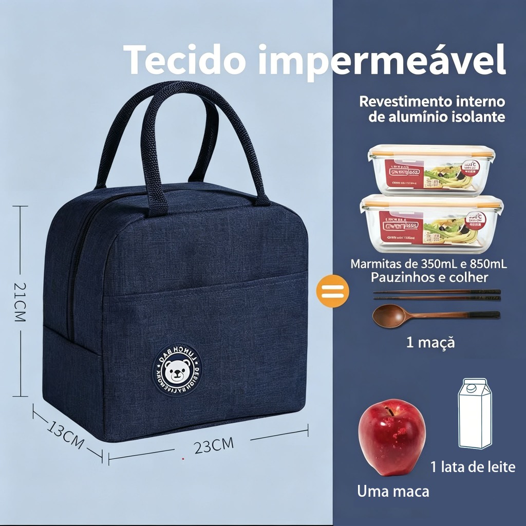 Lancheira Térmica com Revestimento Impermeável e Resistente a Óleo, Bolsa de Mão para Viagem e Piquenique, Prática