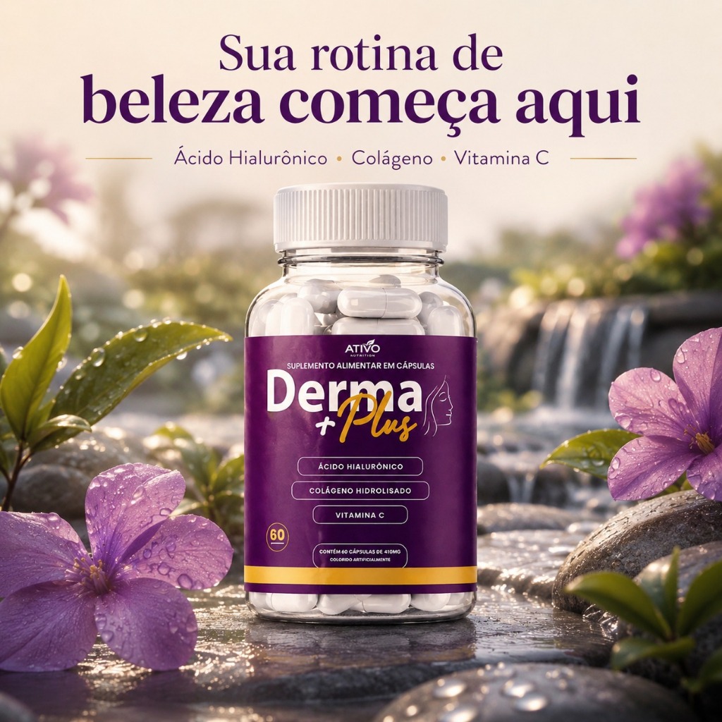 Derma Plus | Ativo Nutrition - 410mg - 60 Cápsulas - Colágeno, Pele e Antioxidante