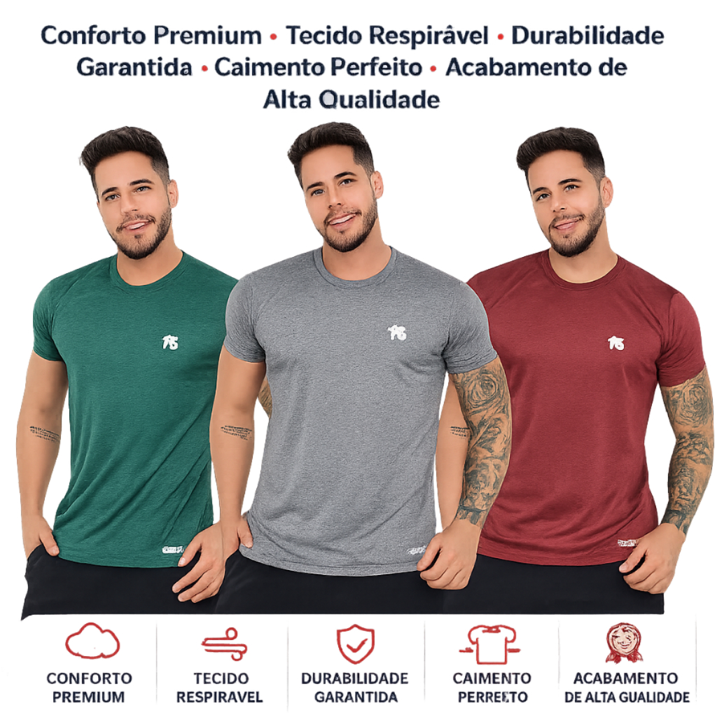 Kit 03 Camisas Dry Fit Premium Masculina Treino  Academia (Cores Variadas)