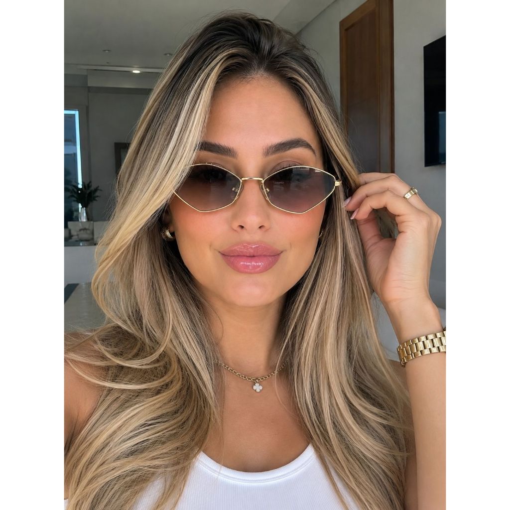 Óculos de Sol Feminino Pequeno Linha Prime Metal Dourado — imagem 2 de 2