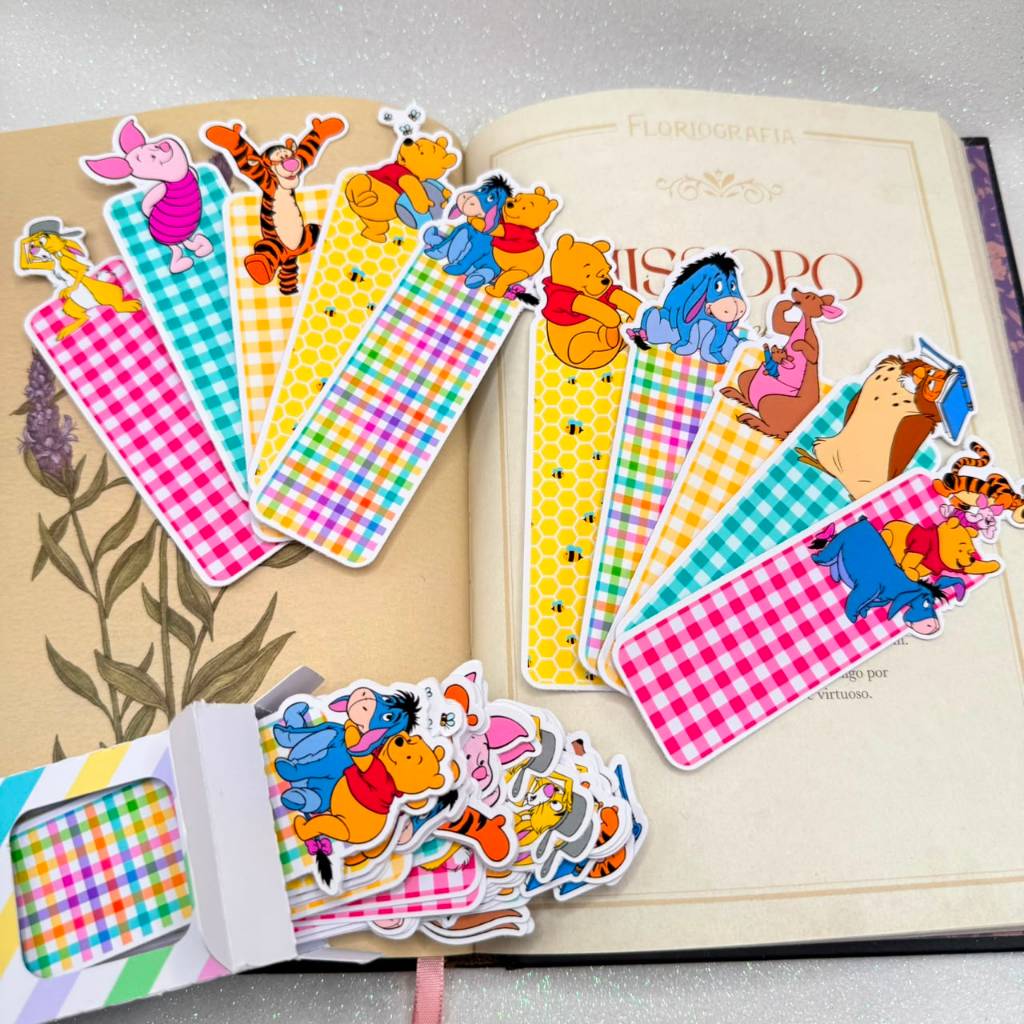 Kit 50 Marca Páginas Ursinho Pooh e Amigos Kawaii 10 Modelos Diferentes