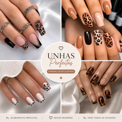 Unha Postiça Realista Quadrada Animal Print 24 Unidades