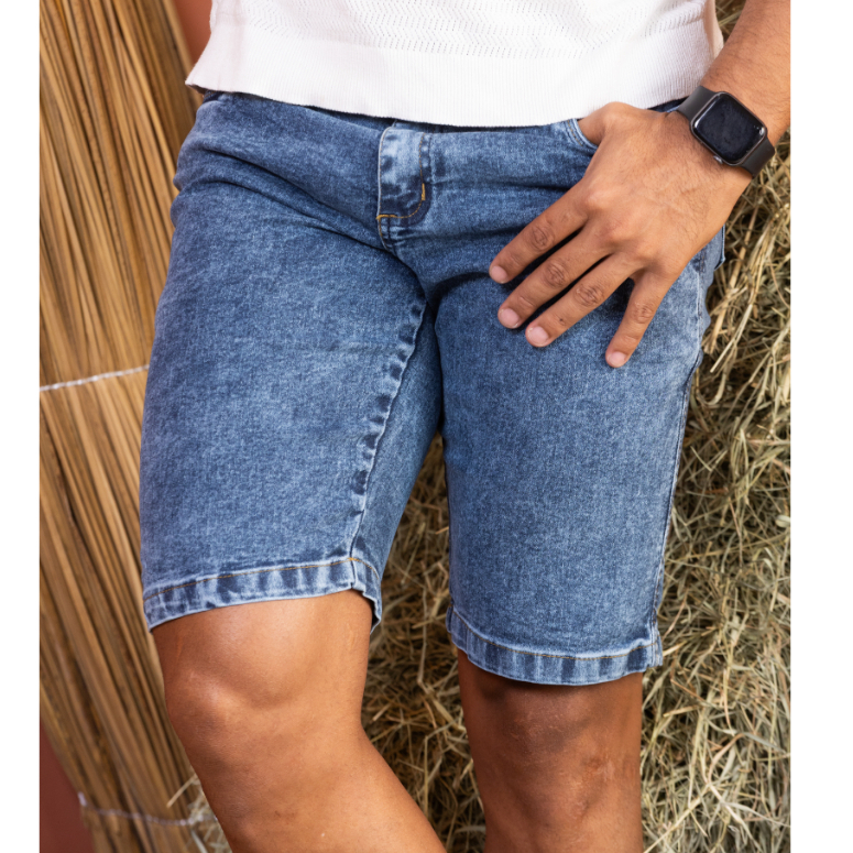 BERMUDAS JEANS MASCULINAS SLIM C/ LYCRA ELASTANO LISA MARMORIZADO BOLSOS CARGOS PREMIUM TRADICIONAL