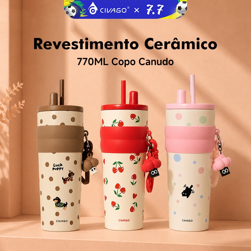 CIVAGO Copo Térmico 770ml Fashion Garrafa Térmica Aço Inox Revestimento Interior Cerâmico Antivazamento e Anti-poeira