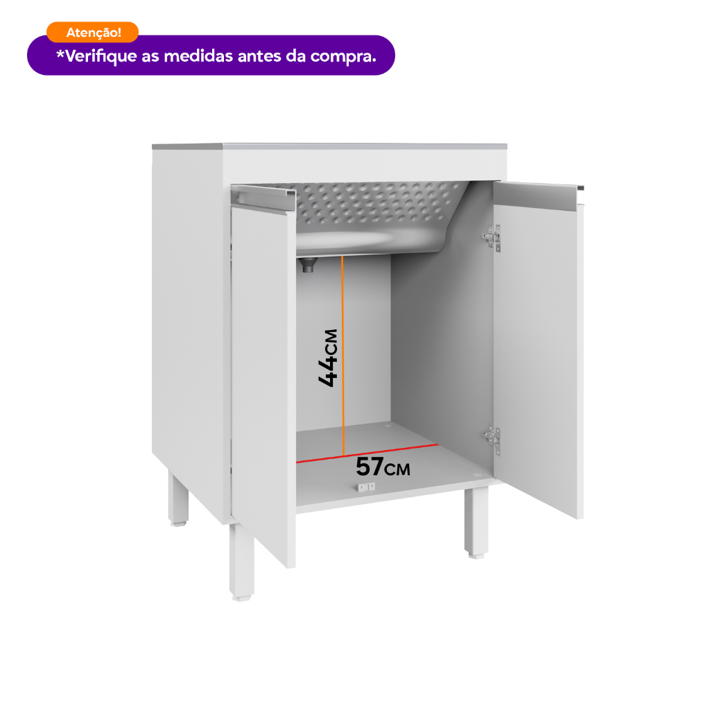 Tanque De Inox 46L Lavar Roupas Lavanderia Com Gabinete Armário MDF 60cm Entregue Montado — imagem 2 de 2