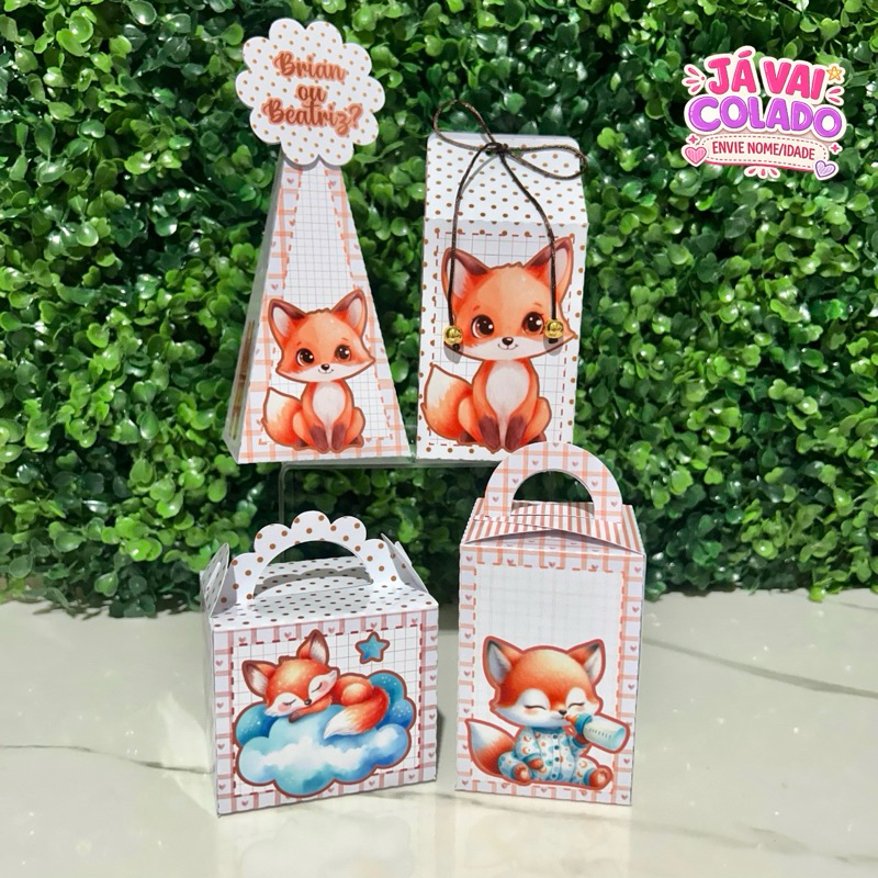 KIT/PERSONALIZADOS CHÁ REVELAÇÃO RAPOSINHA  PARA LEMBRANCINHAS DE ANIVERSÁRIO/ FESTA CHÁ REVELAÇÃO ( JÁ VAI COLADO)