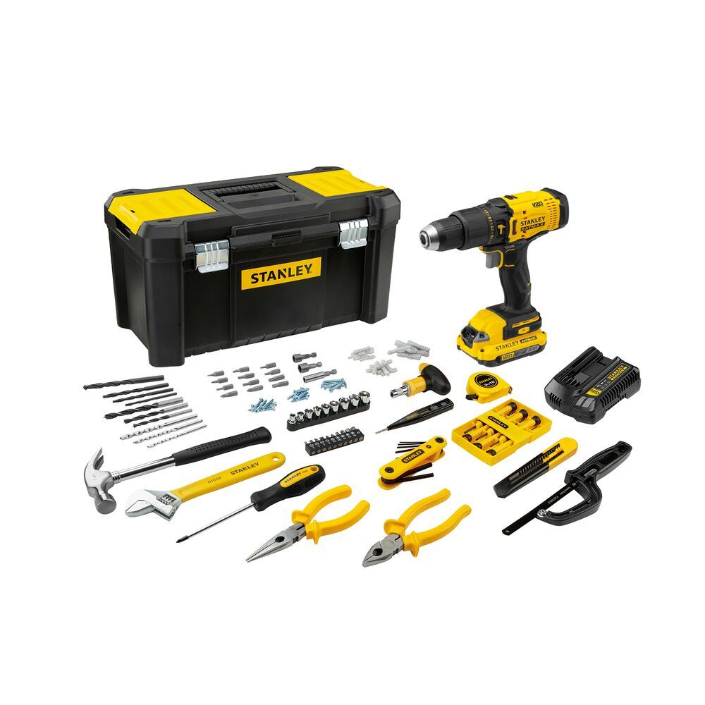 Parafusadeira Furadeira Impacto STANLEY SCD712D1H Com Bateria, Carregador e 119 Acessórios 110V